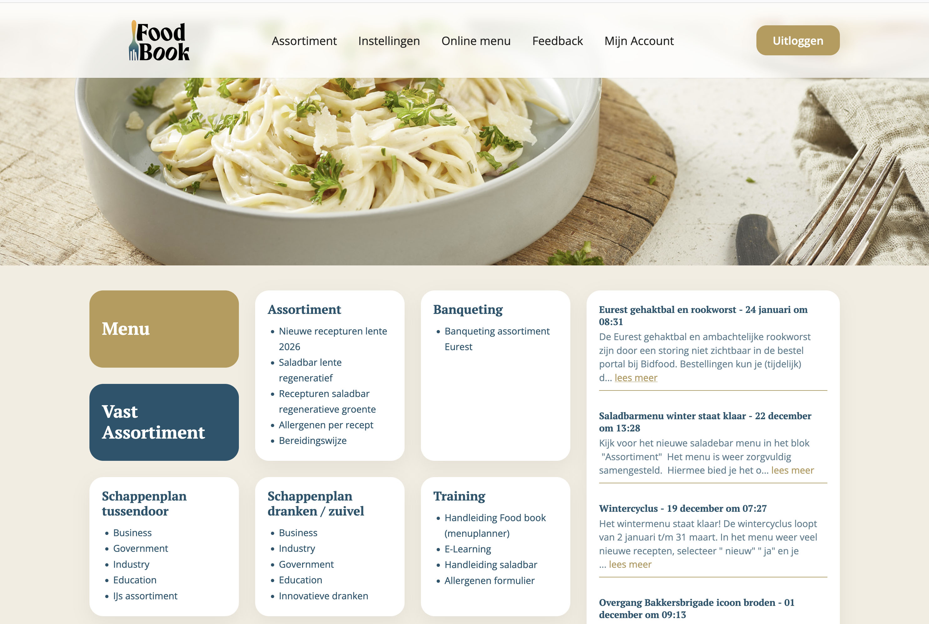Screenshot van FoodBook met menuplanning en recepten