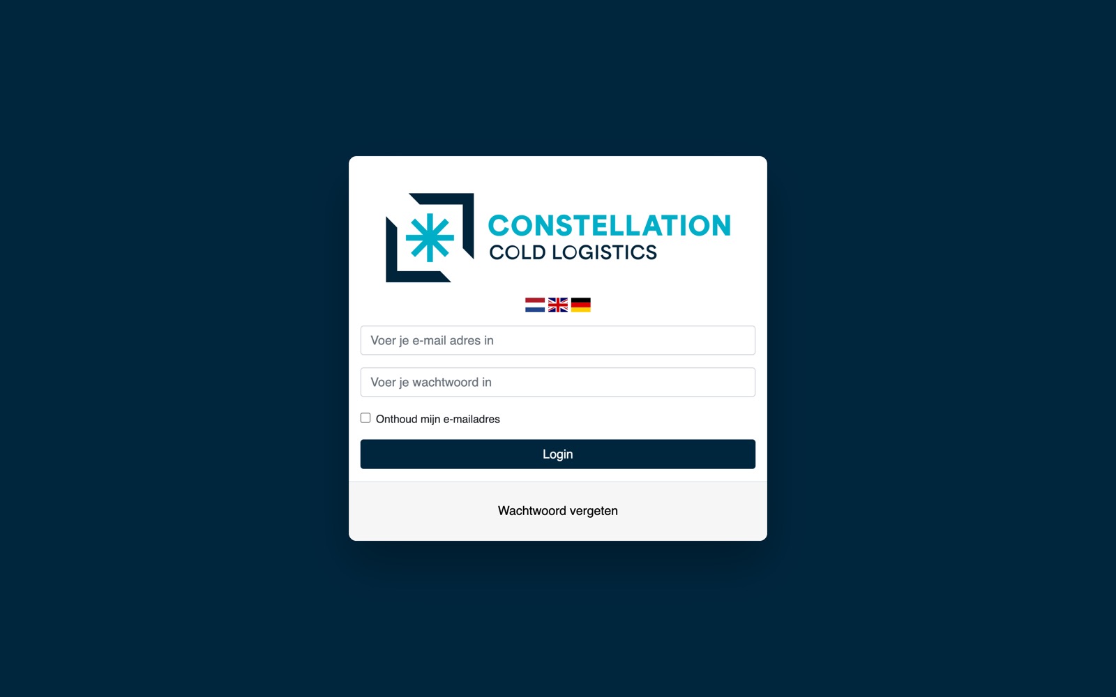 Inlogscherm van het cross-docking-portaal van Constellation Cold